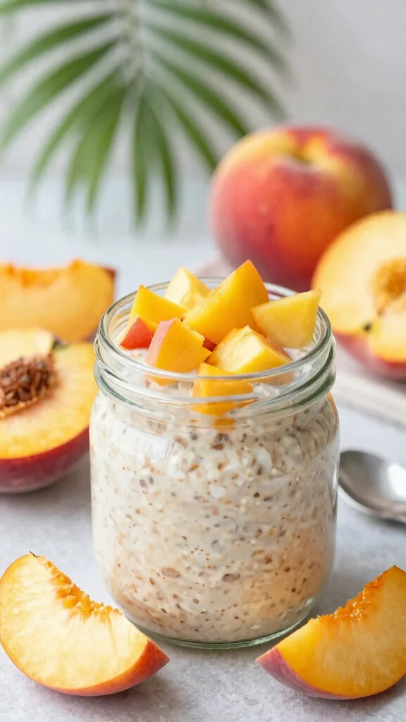 18 Peach Overnight Oats Healthy Recipes - Fruity and Protein-Packed Breakfasts - 13. Tropical Peach Oats 1