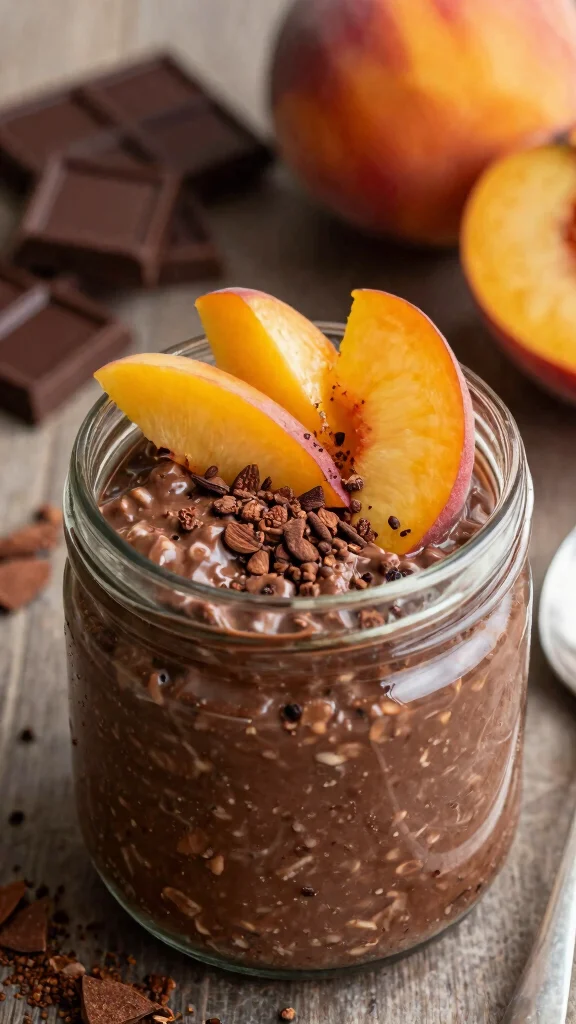 18 Peach Overnight Oats Healthy Recipes - Fruity and Protein-Packed Breakfasts - 14. Chocolate Peach Oats 1
