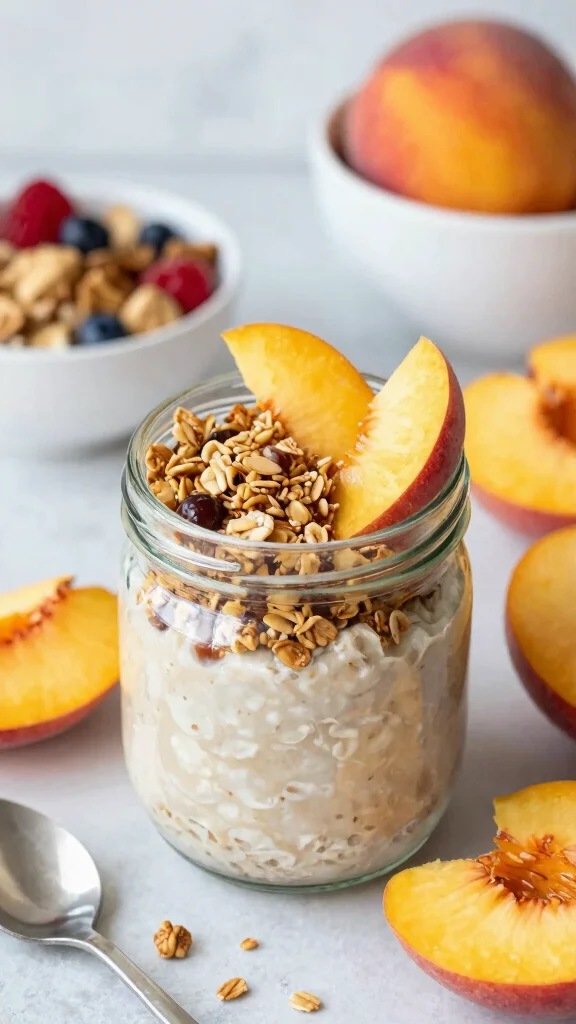 18 Peach Overnight Oats Healthy Recipes - Fruity and Protein-Packed Breakfasts - 16. Peach Crunch Oats 1