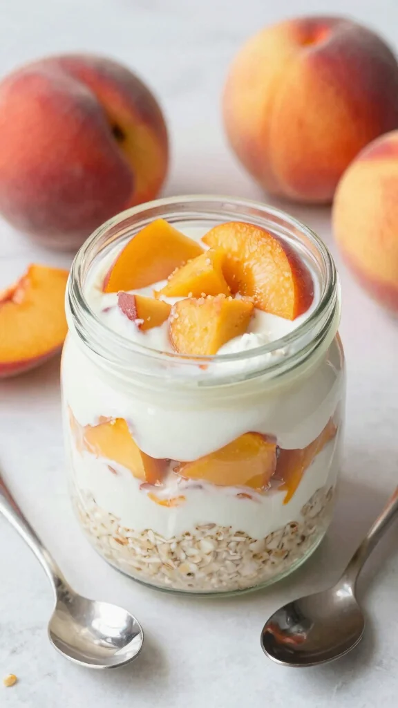 18 Peach Overnight Oats Healthy Recipes - Fruity and Protein-Packed Breakfasts - 18. Peach and Yogurt Swirl Oats 1