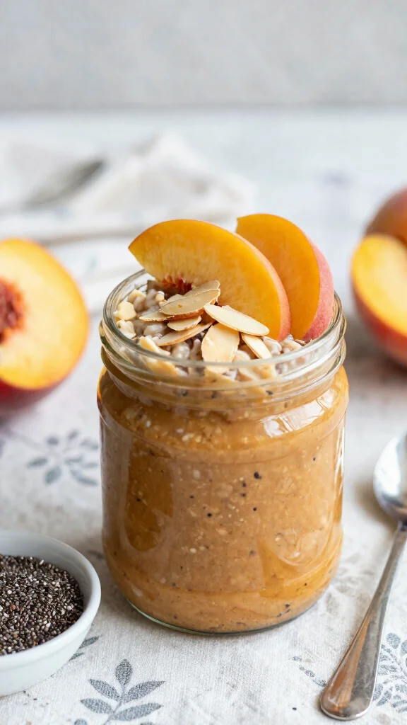 18 Peach Overnight Oats Healthy Recipes - Fruity and Protein-Packed Breakfasts - 2. Peach Almond Butter Oats 1