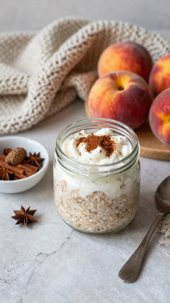 18 Peach Overnight Oats Healthy Recipes - Fruity and Protein-Packed Breakfasts - 4. Spiced Peach Overnight Oats 1