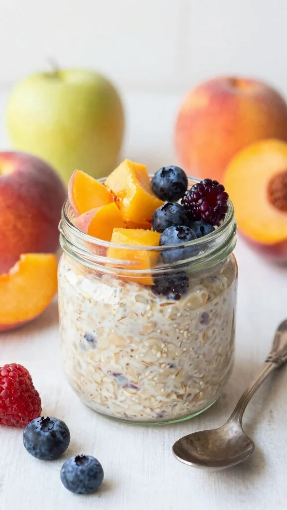 18 Peach Overnight Oats Healthy Recipes - Fruity and Protein-Packed Breakfasts - 5. Peach and Berry Medley Oats 1