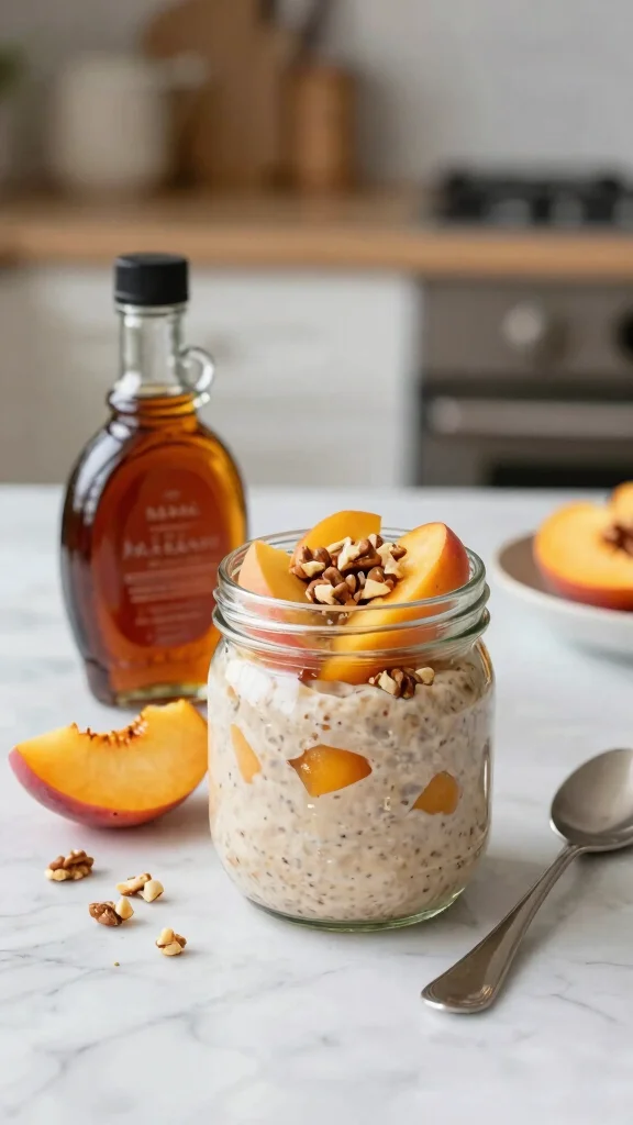 18 Peach Overnight Oats Healthy Recipes - Fruity and Protein-Packed Breakfasts - 7. Maple Glazed Peach Oats 1