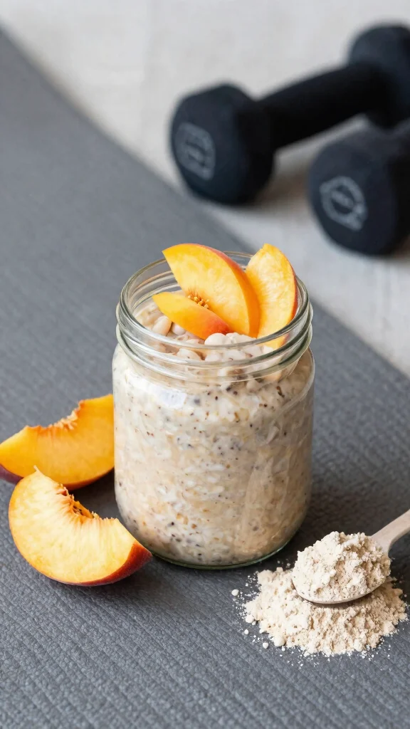 18 Peach Overnight Oats Healthy Recipes - Fruity and Protein-Packed Breakfasts - 9. Peach Protein-Packed Overnight Oats 1
