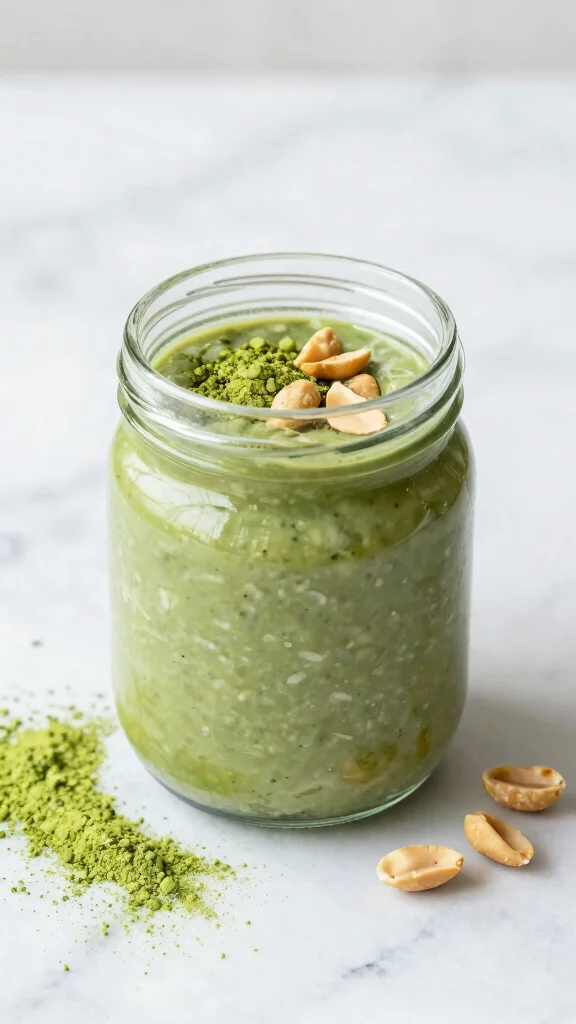 18 Peanut Butter Overnight Oats Recipes - Creamy and Protein-Rich Breakfasts - 5. Peanut Butter Matcha Overnight Oats 1