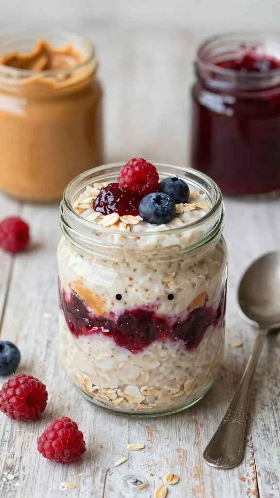 18 Peanut Butter Overnight Oats Recipes - Creamy and Protein-Rich Breakfasts - 8. Peanut Butter and Jam Overnight Oats 1