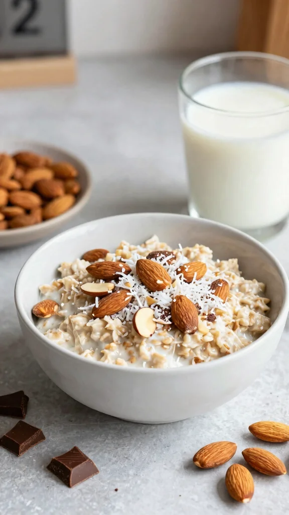 18 Steel Cut Overnight Oats Recipes - Quick and Fiber-Rich Breakfasts - 15. Almond Joy Overnight Oats 1