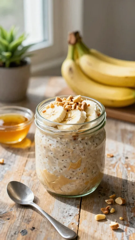 19 High Protein Overnight Oats Recipes - Healthy and Filling Breakfasts - 1. Classic Peanut Butter Banana Overnight Oats 1