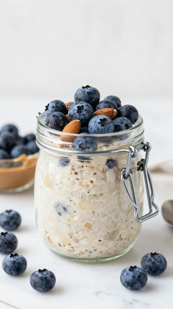 19 High Protein Overnight Oats Recipes - Healthy and Filling Breakfasts - 11. Blueberry Almond Overnight Oats 1