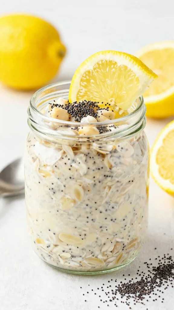 19 High Protein Overnight Oats Recipes - Healthy and Filling Breakfasts - 17. Honey Lemon Poppy Seed Overnight Oats 1