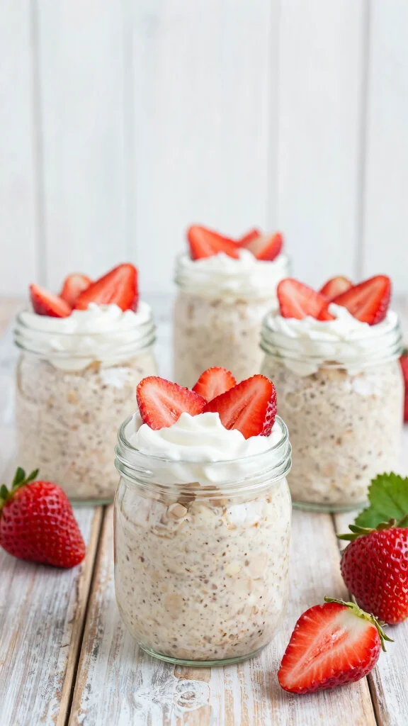 19 Meal Prep Overnight Oats Recipes - Time-Saving and Healthy Breakfasts - 15. Strawberry Shortcake Overnight Oats 1