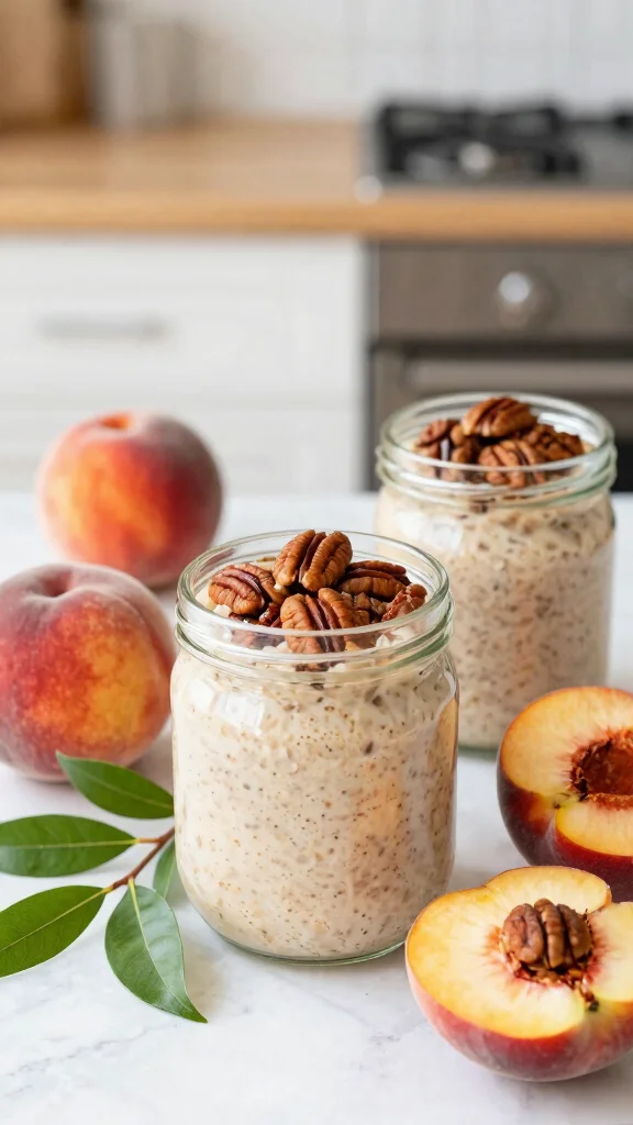 19 Meal Prep Overnight Oats Recipes - Time-Saving and Healthy Breakfasts - 16. Sweet Peach Overnight Oats 1