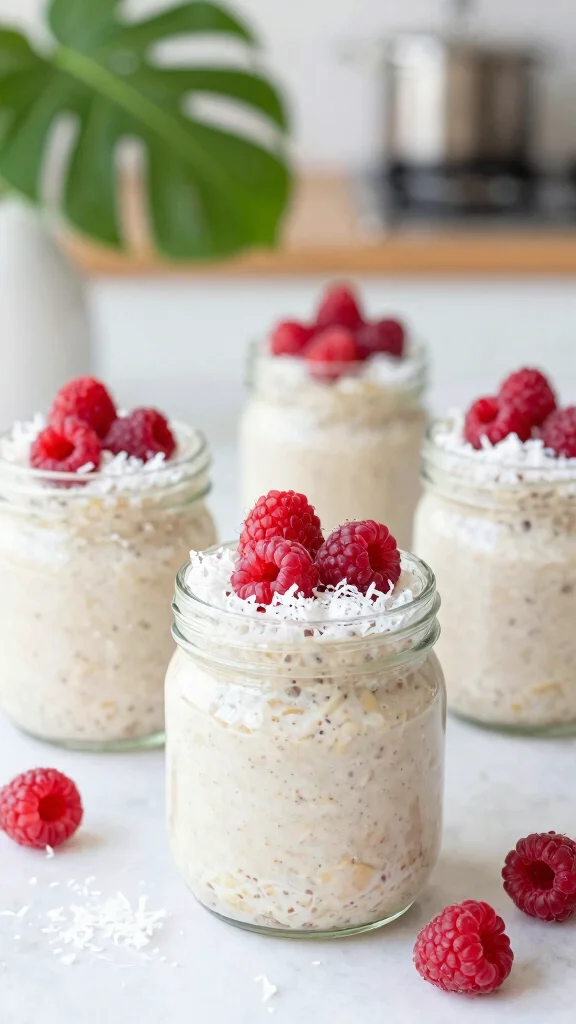 19 Meal Prep Overnight Oats Recipes - Time-Saving and Healthy Breakfasts - 19. Coconut Raspberry Overnight Oats 1
